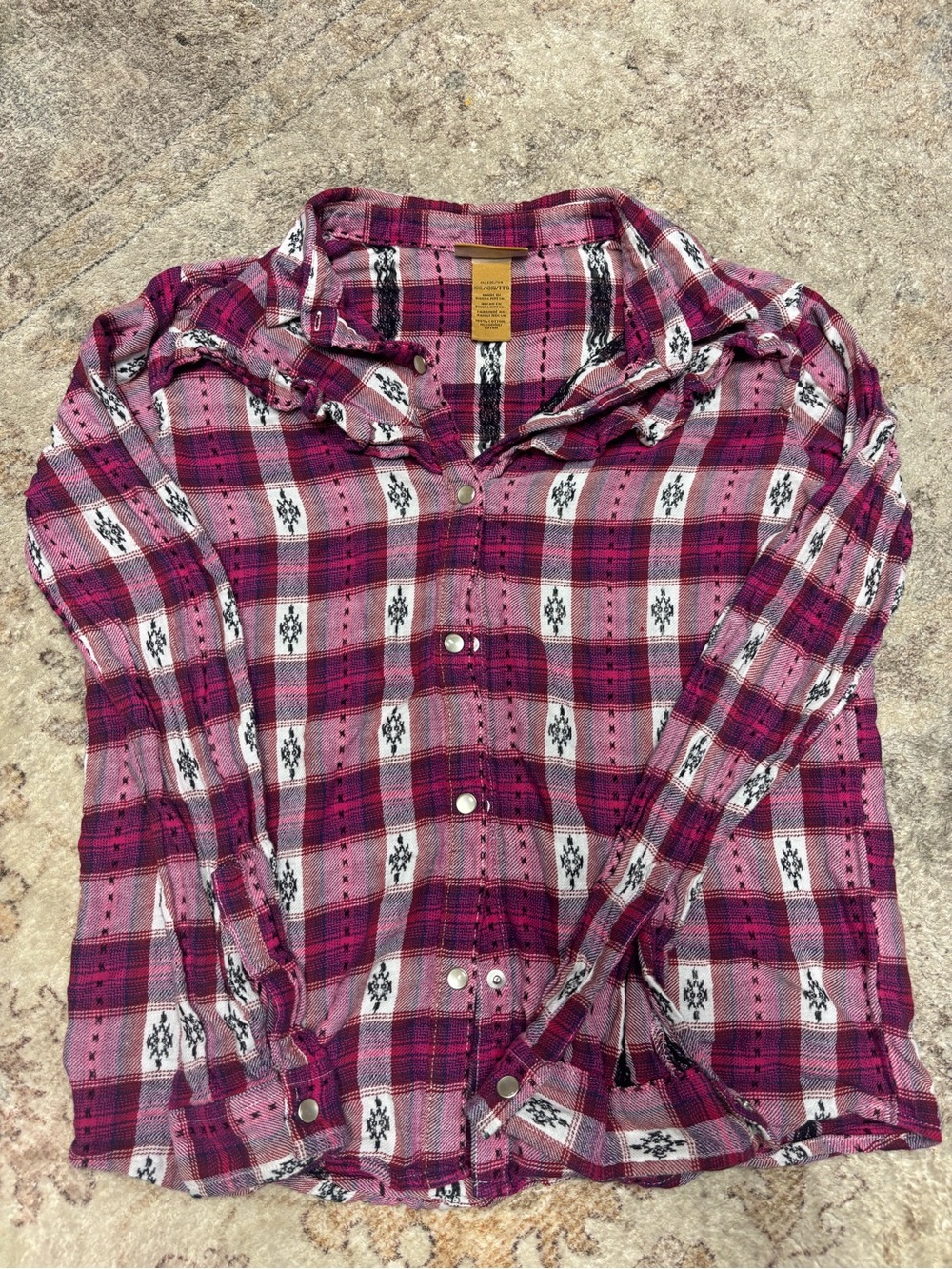 Wrangler Pink and Black Plaid Button-Down Shirt